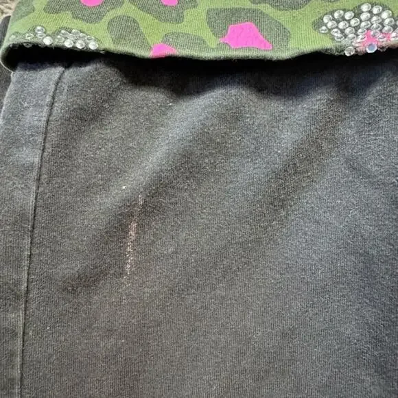 Y2K PINK Victoria's Secret Fold Over Low Rise Leopard Flare Legging Black S - Picture 4 of 5